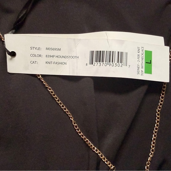 Emily Rose B&W Houndstooth Layered Tank & Cardigan Set w/ Necklace Size Large - Picture 7 of 8